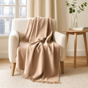 Koc bawełniany 150x200 z frędzlami jasny beż