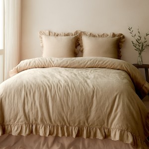 Pościel bawełniana z falbanką 220x200 Stonewashed Exclusive, Akdeniz Beige, beżowa