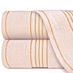 Komplet ręczników z bawełny w eco pudełku krem i jasny zielony z bordiurą w złote paski 500 g/m2 TIWANO 4 kpl.
