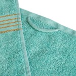 Komplet ręczników z bawełny w eco pudełku krem i jasny turkus z bordiurą w złote paski 500 g/m2 TIWANO 6 kpl.