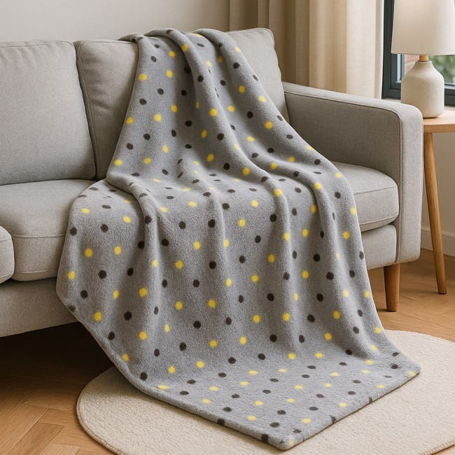  Miękki i puszysty koc z serii Neon Dots jasno szary - idealny na prezent, dekoracyjny, przytulny i elegancko zapakowany, 200x220 cm 