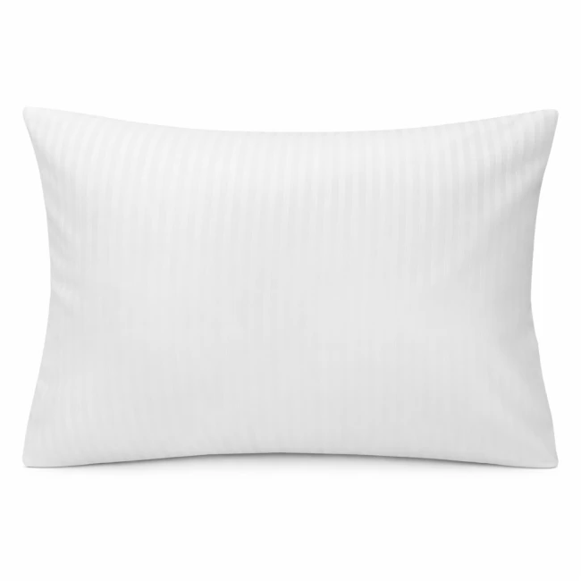 Pościel hotelowa bawełniana 220x200 z białymi pasami o szerokości 4 mm, z zakładką 30 cm. Złożona, z delikatną teksturą. Zdjęcie ukazuje ją frontalnie na jasnym tle.