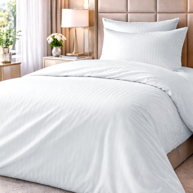  Klasyczna wytrzymała biała pościel hotelowa w 1 cm pasy na zakładkę 160x200 cm 
