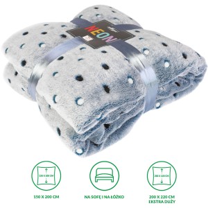 Puszysty koc dekoracyjny 150x200 Neon Dots - miękki, ciepły - kolor ciemny niebieski, navy