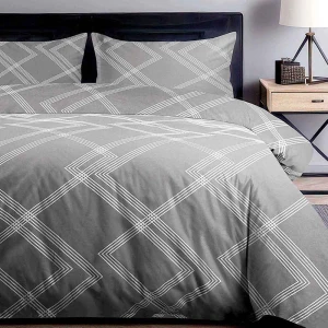 Poszewka dekoracyjna bawełniana 40x40 Geline szara w minimalistyczne geometryczne białe linie, Cottonlove