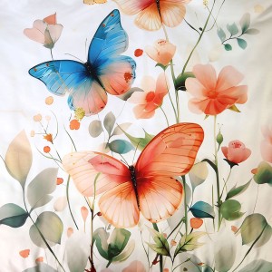 Pościel satyna bawełniana 140x200 Papilio kolorowe motyle i kwiaty, Satynlove Premium