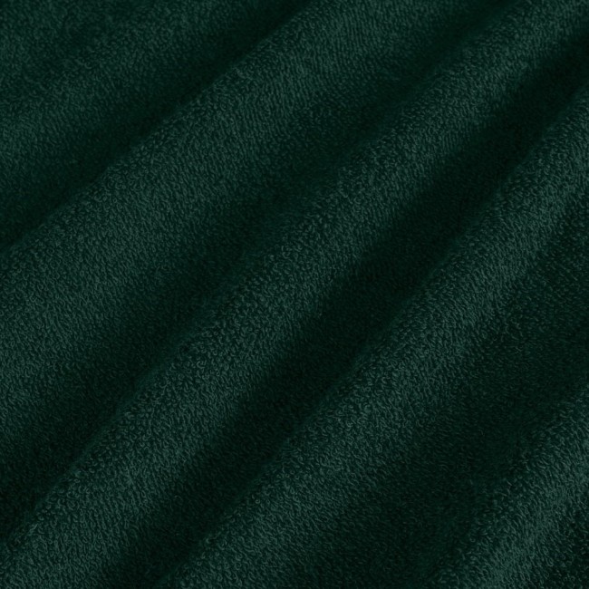 Pościel frotte w kolorze butelkowej zieleni, składająca się z poszwy na kołdrę 200x220 cm oraz dwóch poszewek 80x80 cm. Materiał o miękkiej, teksturowanej powierzchni, ukazujący delikatne fałdy.