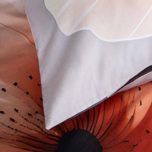 Pościel satyna bawełniana 220x200 Satynlove Premium szara z pomarańczowymi kwiatami