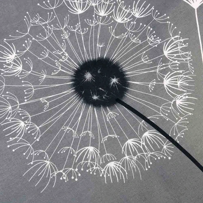 Pościel bawełniana 140x200 Dandelion szara w białe i czarne dmuchawce, Cottonlove
