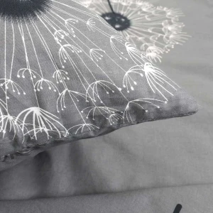 Pościel bawełniana 180x200 Dandelion szara w białe i czarne dmuchawce, Cottonlove