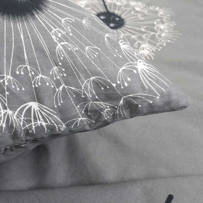 Pościel bawełniana 180x200 Dandelion szara w białe i czarne dmuchawce, Cottonlove