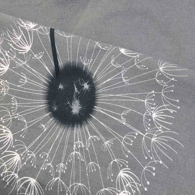 Pościel bawełniana 180x200 Dandelion szara w białe i czarne dmuchawce, Cottonlove