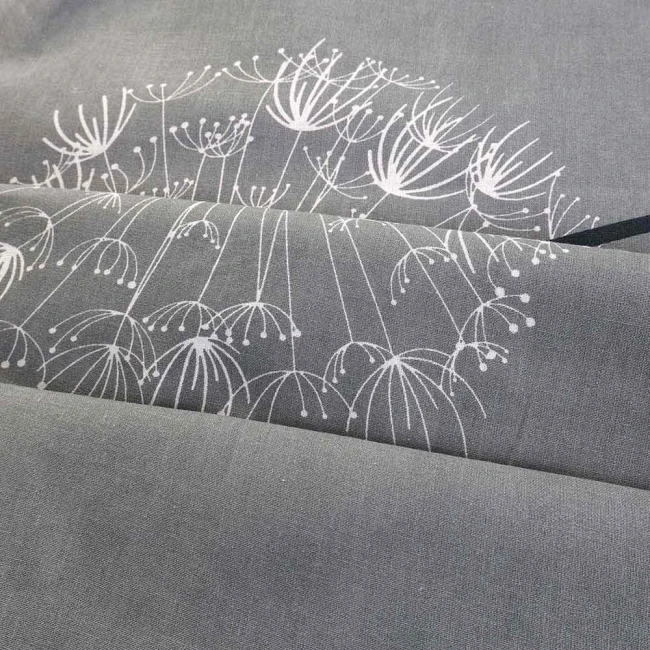 Pościel bawełniana 220x200 Dandelion szara w białe i czarne dmuchawce, Cottonlove