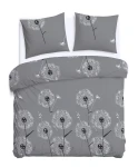 Pościel bawełniana 180x200 Dandelion szara w białe i czarne dmuchawce, Cottonlove
