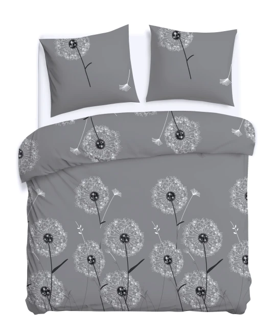 Pościel bawełniana 180x200 Dandelion szara w białe i czarne dmuchawce, Cottonlove