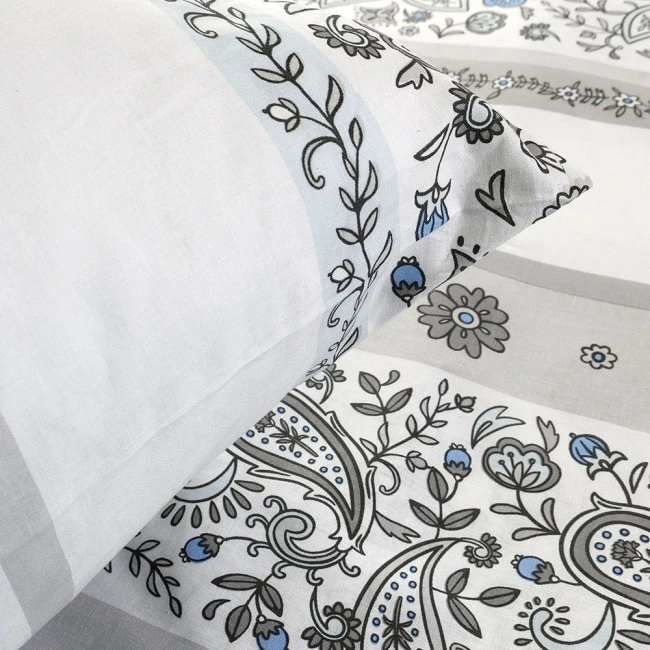 Pościel bawełniana 140x200 Paisley Calm szara i niebieska, Cottonlove