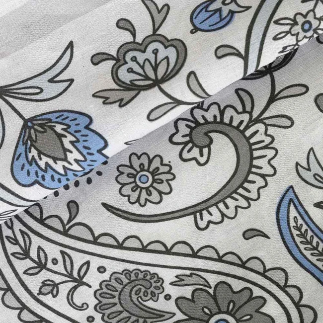 Pościel bawełniana 140x200 Paisley Calm szara i niebieska, Cottonlove