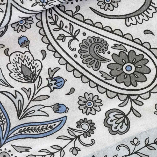 Pościel bawełniana 180x200 Paisley Calm szara i niebieska, Cottonlove