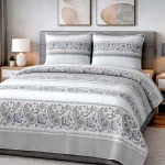 Pościel bawełniana 220x200 Paisley Calm szara i niebieska, Cottonlove