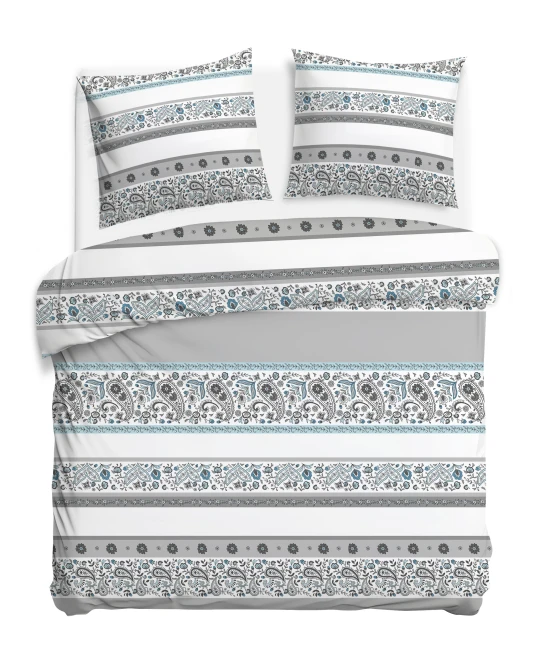 Pościel bawełniana 160x200 Paisley Calm szara i niebieska, Cottonlove