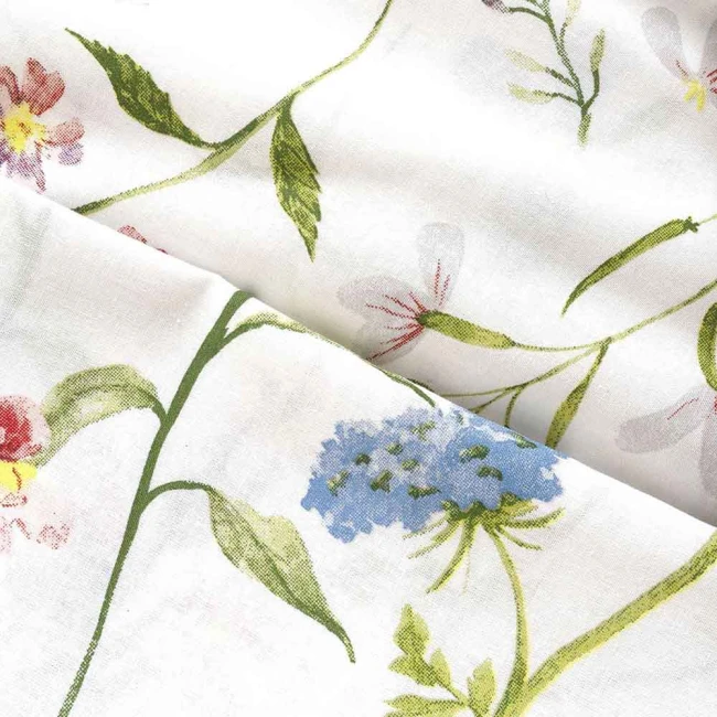 Pościel bawełniana 160x200 Wild Meadow biała w kolorowe kwiaty, Cottonlove