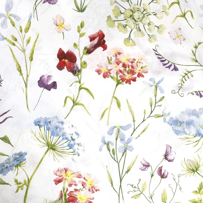 Pościel bawełniana 140x200 Wild Meadow biała w kolorowe kwiaty, Cottonlove