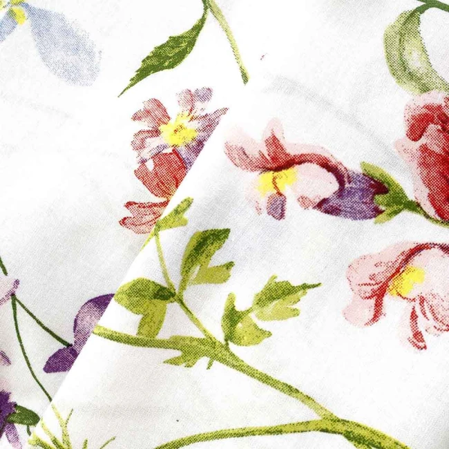 Pościel bawełniana 140x200 Wild Meadow biała w kolorowe kwiaty, Cottonlove