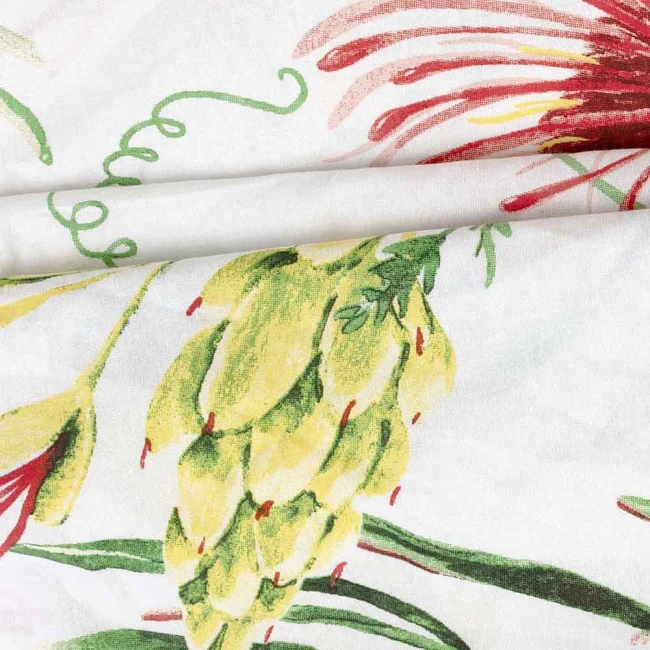 Pościel bawełniana 140x200 Sunny Bloom biała w kolorowe letnie kwiaty, Cottonlove