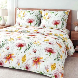 Pościel bawełniana 220x200 Sunny Bloom biała w kolorowe letnie kwiaty, Cottonlove