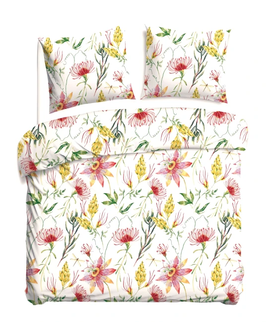 Pościel bawełniana 180x200 Sunny Bloom biała w kolorowe letnie kwiaty, Cottonlove