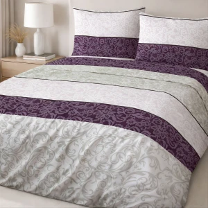 Pościel bawełniana 140x200 Royal Harmony w ornament, fioletowa i szara, Cottonlove