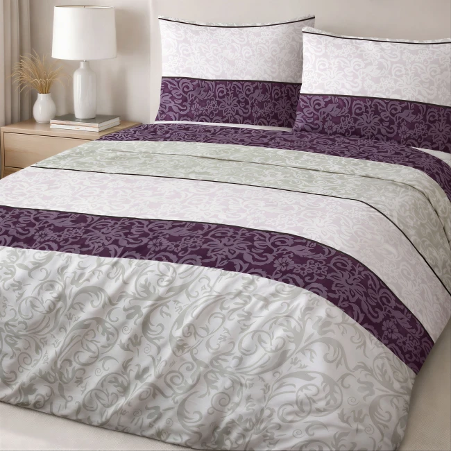  Elegancka, delikatna szara i fioletowa pościel w dekoracyjny ornament w 220x200 cm z kolekcji Cottonlove 