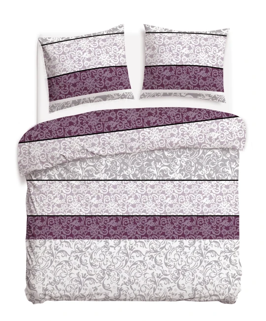 Pościel bawełniana 160x200 Royal Harmony w ornament, fioletowa i szara, Cottonlove