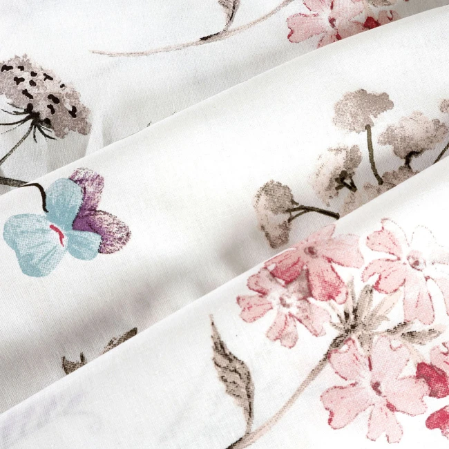 Pościel bawełniana 220x200 Soft Meadow biała w kolorowe wiosenne kwiaty, Cottonlove