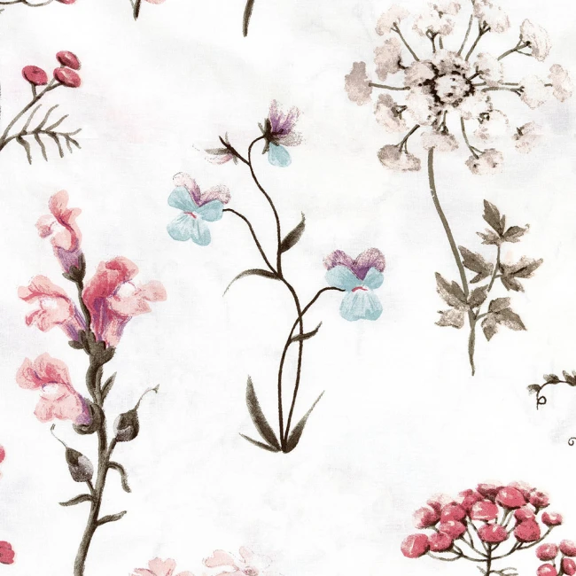 Pościel bawełniana 140x200 Soft Meadow biała w kolorowe wiosenne kwiaty, Cottonlove
