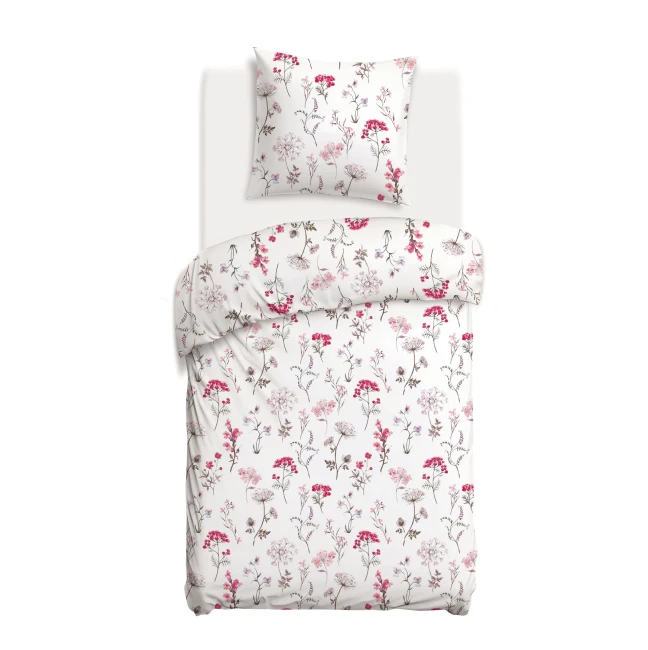 Pościel bawełniana 140x200 Soft Meadow biała w kolorowe wiosenne kwiaty, Cottonlove
