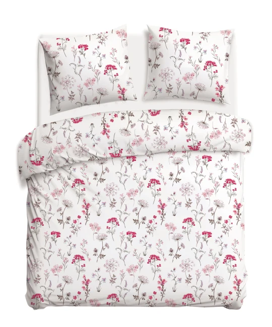 Pościel bawełniana 160x200 Soft Meadow biała w kolorowe wiosenne kwiaty, Cottonlove