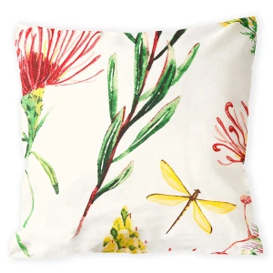Poszewka dekoracyjna bawełniana 40x40 Sunny Bloom biała w kolorowe letnie kwiaty, Cottonlove