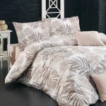 Pościel bawełniana 160x200 Amazing Beige beżowa w dekoracyjne liście, Cottonlove Exclusive