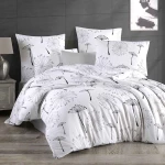 Pościel bawełniana 160x200 Arabella biała w szare i czarne dmuchawce, Cottonlove Exclusive