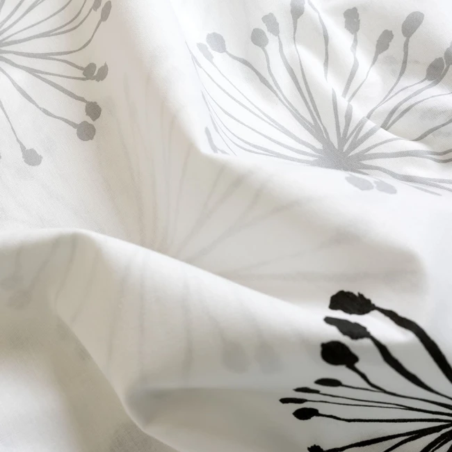 Pościel bawełniana 160x200 Arabella biała w szare i czarne dmuchawce, Cottonlove Exclusive