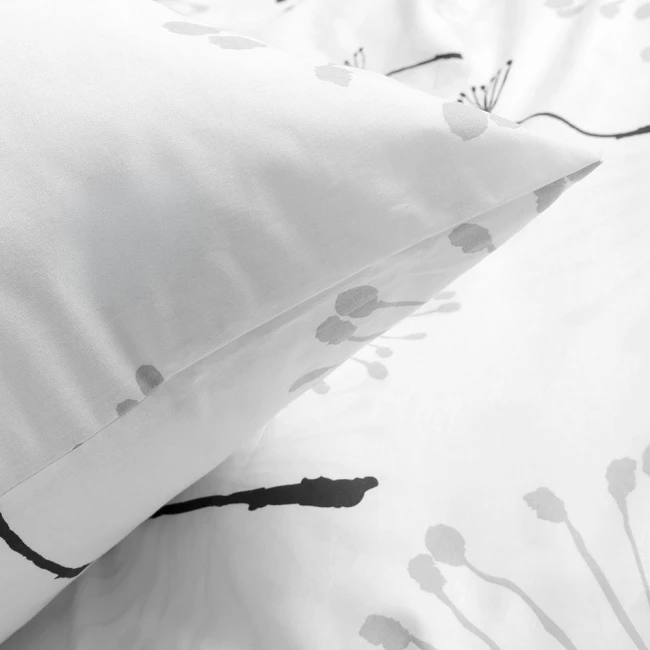Pościel bawełniana 200x220 Arabella biała w szare i czarne dmuchawce, Cottonlove Exclusive