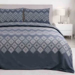 Pościel bawełniana 160x200 Dora ciemno niebieska w kremowy ornament, Cottonlove Exclusive