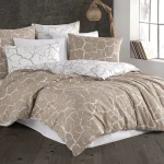 Pościel bawełniana 160x200 Mercer Beige beżowa i biała w dekoracyjny wzór, Cottonlove Exclusive
