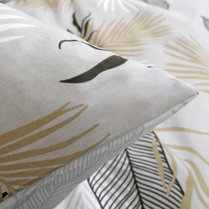 Pościel bawełniana 200x220 Sonella szara w czarne i beżowe liście, Cottonlove Exclusive