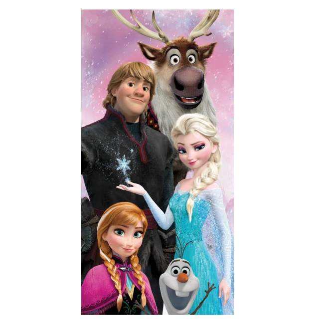 Ręcznik bawełniany dla dzieci 70x140 Kraina Lodu, Anna Elsa Rodzina, różowy