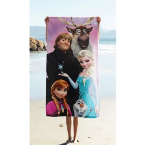 Ręcznik bawełniany dla dzieci 70x140 Kraina Lodu, Anna Elsa Rodzina, różowy