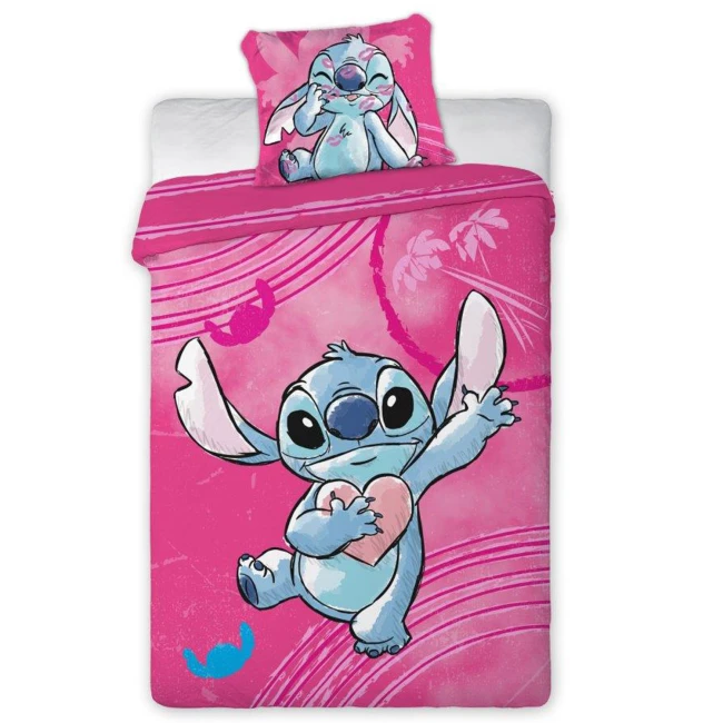 Pościel bawełniana dla dzieci 100x135 Lilo & Stitch, różowa, dla dziewczynki