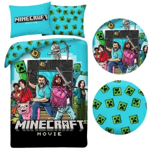 Pościel mikrofibra 140x200 Minecraft, niebieska, dla dzieci