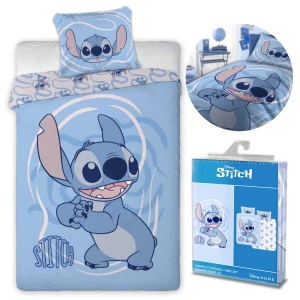 Pościel bawełniana dla dzieci 160x200 Lilo & Stitch, niebieska, dla chłopca